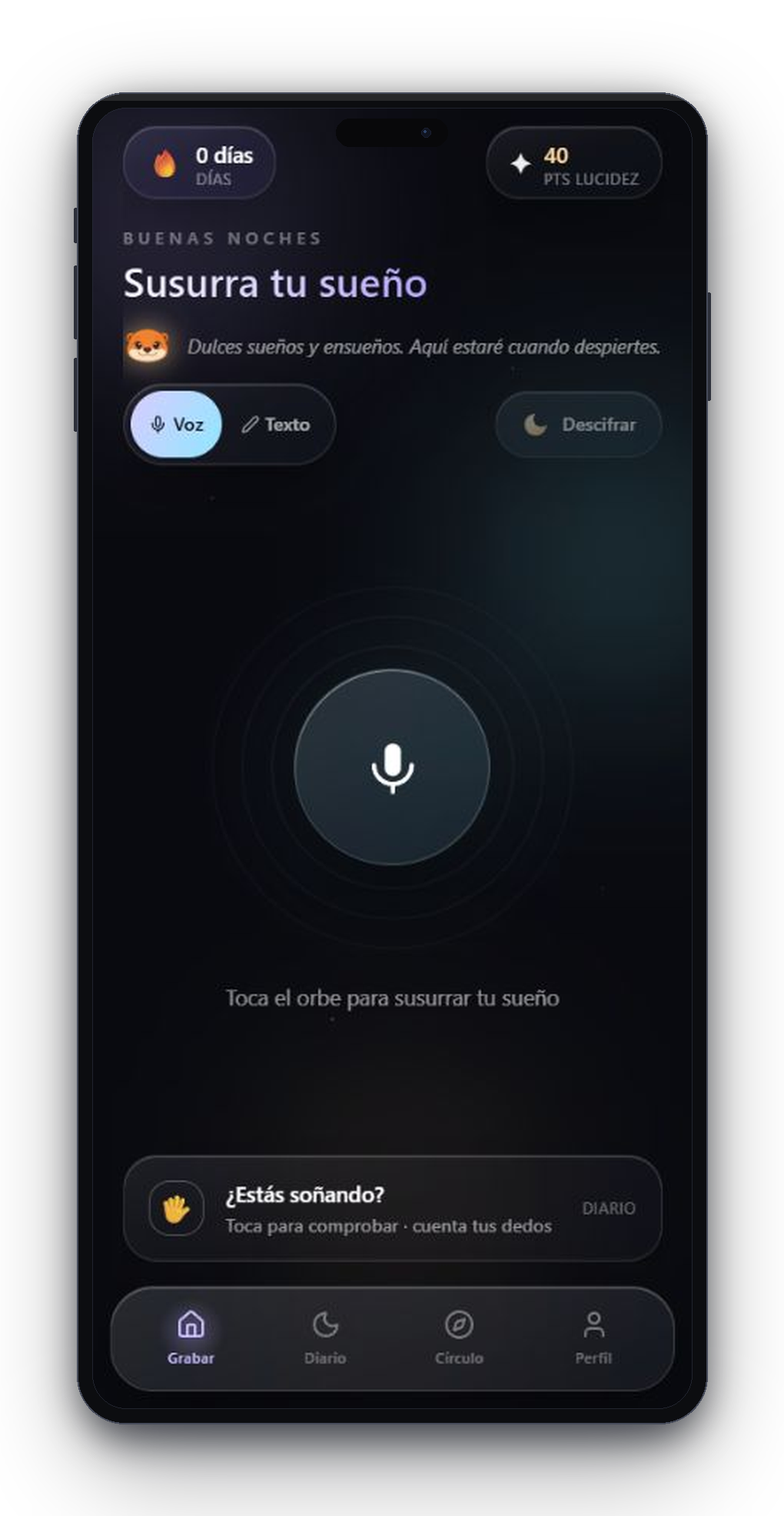 Aura voice capture screen