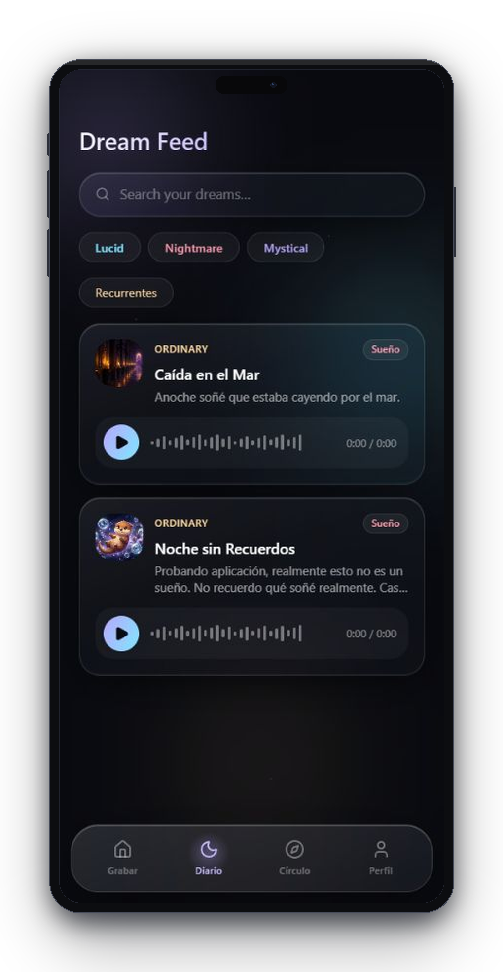 Aura dream journal screen